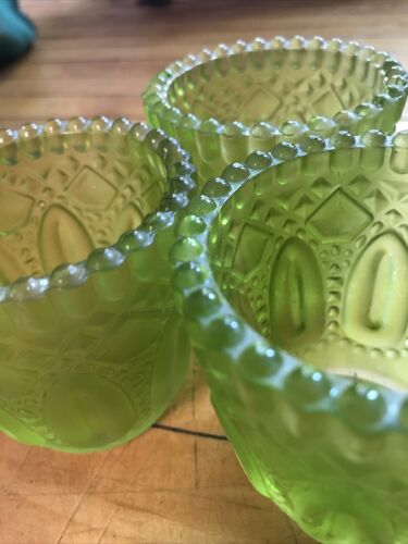 Lot Of 3 Green Glass  Tea Light Votive Cup Candle Toothpick Holder Clear Bottom