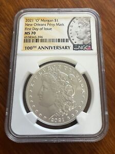 MS70 2021 'O' Morgan $1 - New Orleans Privy Mark - Graded NGC MS70 100th Anni