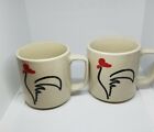 Pair of Vintage Red & Black Chicken Rooster Sillohette Coffee Tea Mugs