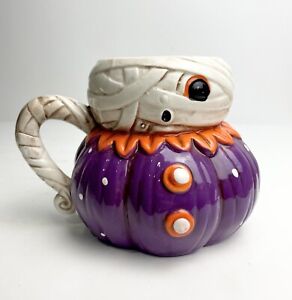Johanna Parker One Eyed Purple Pumpkin Ceramic Halloween Coffee Tea Mug NEW