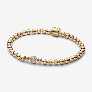 PANDORA Beads & Pave Bracelet 14k Rose Gold Plated 7.5 inch With Box