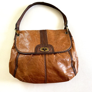 Fossil Long Live Vintage 1954 Women’s Shoulder Handbag Two Tone Brown Leather