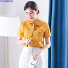 Korean Womens Polka Dot Bow Tie Ruffle Chiffon Summer Business Tops Blouse Shirt