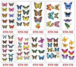 4 Sheets Kids Butterfly Temporary Waterproof Tattoos Stickers Removable US@