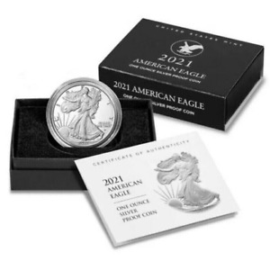 (1) 2021 W 1oz Silver Eagle $1 Dollar Type 2 Uncirculated Coin w/ Box & COA