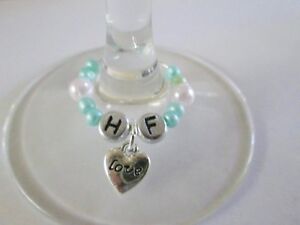 WINE CHARMS SET  4 INITIALS HEART DRINK GRAD PARTY FAVOR GIFT WEDDING BIRTHDAY