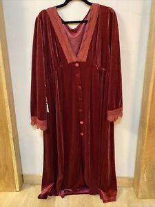 Victorian Costume Night Dress Red Velour 4XL Button Down Lace Stretch-waist