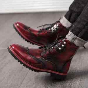 Business Mens Dress Leather Boots Pointy Toe Riding Boots Lace Up New Boot