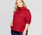 Ava & Viv Women’s 1X Sweater Red Mock Neck Ribbed Long Sleeve Pullover Tunic