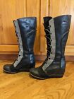 SOREL CATE THE GREAT  BOOTS TALL 9 WEDGES Waterproof  LACE UP LN HTF BLACK/GRAY
