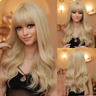 Dress Up Wig With Bangs Blonde Women Long Wavy Heat Resistant Hair Natural