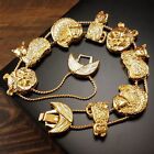 Vintage Cat Slide Charm Bracelet Gold Plated Estate Kitten Jewelry