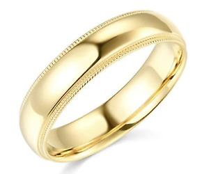 Solid Real 14K Yellow Gold Wedding Anniversary Band Ring Milgrain Mens Womens