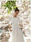 Elegant  A-Line Mikado Wedding Dress, Half-Sleeves, White Size 6, New $940