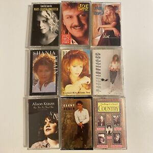 90’s Country Music Cassette Tapes With Case Lot of 9- TESTED Various Artist