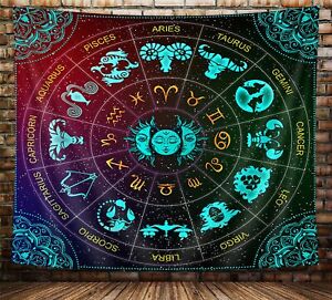 Zodiac Astrology Tapestry, Sun and Moon Constellation Blacklight Tapestry Wall H