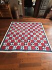 New ListingAntique Hand stitched Red White And Blue Quilt 87” X 81”