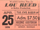 Lou Reed Concert Ticket April 25, 1978 Masonic Auditorium Detroit Looks Unused