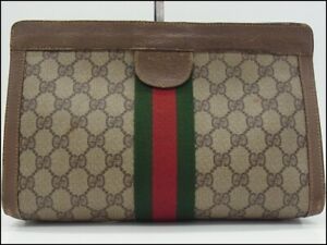 Auth VH08 Old Gucci GG Supreme Men's Clutch Bag Sherry Line from Japan ---------