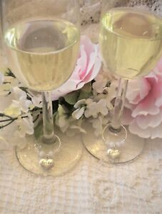 New Bride & Groom WEDDING TOAST WINE GLASS CHARMS Set of 2 ~ Great Gift Idea!