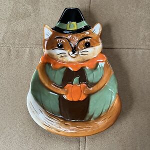 Johanna Parker Whimsical FOX with Pumpkin Dish, Trivet, Trinket Tray