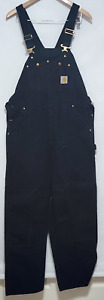 Carhartt R01-Blk Double Knee Overalls Men's Black Canvas Workwear ~ Size 38x32