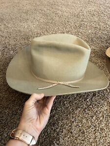 vintage 7-3/8 cowboy hat MILLER BROS tan 3X BEAVER fur felt WESTERN