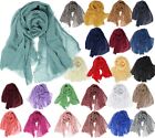 Wrinkled Soft Linen Feel Large Plain Solid Travel Shawl Scarf Head Wrap