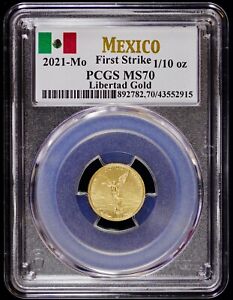 2021-Mo Mexico 1/10 oz Gold Libertad PCGS MS 70 First Strike BU Uncirculated Unc