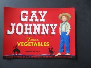 Wholesale Lot of 25 Old Vintage 1950's - GAY JOHNNY - Texas Vegetables - LABELS