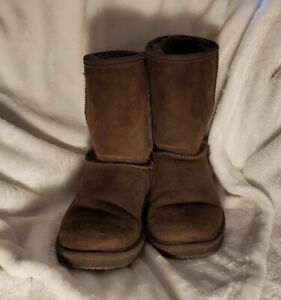 LL Bean Shearling Lined Short Boots Brown Suede Womens 7 M Pull On Bean Boots