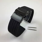 Black Rubber Silicone Replacement Watch Band Strap PVD Double Locking Buckle #12