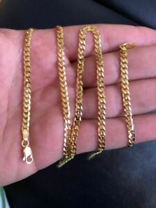 Flat Miami Cuban Link Chain 14K Gold Plated Solid 925 Sterling Silver 4mm ITALY