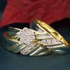 14K Gold Over Real DVVS1 Round Moissanite Trio His & her Wedding Ring Set 0.48Ct