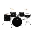 5 Piece Full Size Complete Adult Drum Set Cymbals Kit with Stool & Sticks Black