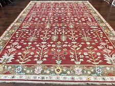 Indian Rug 10x14 Wool Hand Knotted Flatweave Carpet Tree of Life Red Olive Green