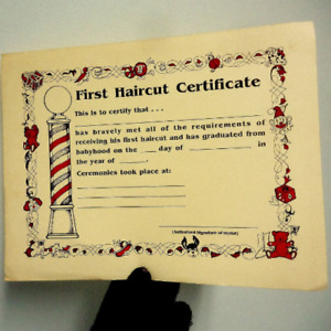 vintage barber shop pole kids first haircut certificate advertising shaving deco