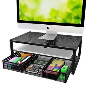 Simple Trending-Metal Monitor Stand Riser and Computer Desk Organizer with