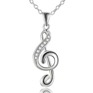 925 sterling Silver music Necklace Jewelry noble Fashion women crystal lady gift