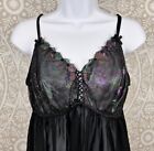 Cacique Black Chemise Babydoll With Iridescent Floral Bust Plus Size 14/16