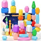 40PCS Wooden Stacking Rocks Toys,Montessori Toys for 1 2 3 year old