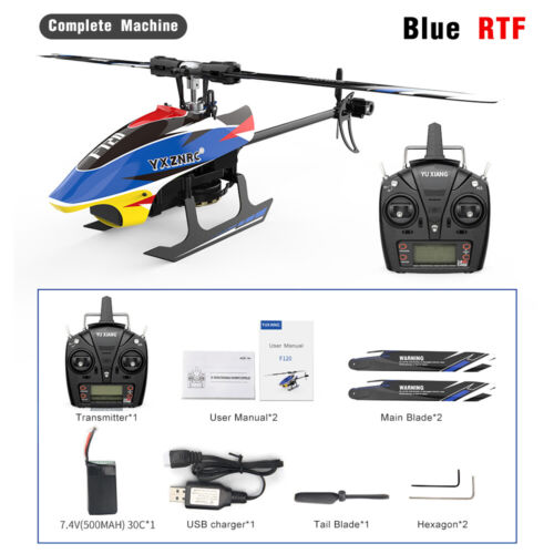 ​YXZNRC F120 RC Helicopter 2.4G 6CH 6-Axis Gyro 3D Brushless Flybarless Blue RTF