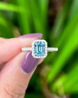 Emerald Cut 1.44 Ct Natural Aquamarine Diamond Engagement Ring 14K White Gold 7