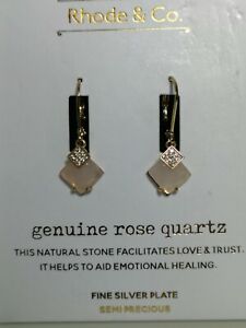 Rhode & Co. Genuine Rose Quartz Stone Fine Silver Plate Semi Precious Earrings