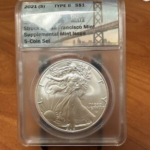 2021 (S) Silver Eagle Type 2 ANACS MS70 Golden Gate Supplemental Mint Issue