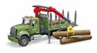 Bruder 02824 Mack Granite Timber Truck w/ Loading Crane and 3 Trunks