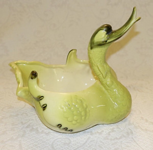 Vintage 1950s Hull Pottery 69 Goose Swan Duck Planter Candy Bowl USA Chartreuse