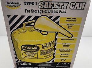 Eagle UI50FSY Type 1 Yellow 5 Gallon Safety Diesel Gas Can Steel with Funnel