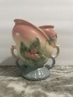 Vintage 1946 Hull USA Wildflower pink/green double handled vase planter