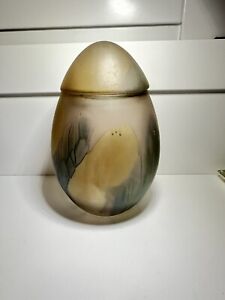 New ListingCameo Type Glass Vase Canister With Lid, Egg Form, Great Color